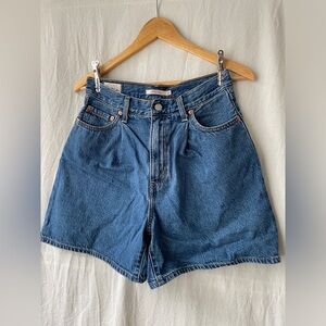 LEVI'S Pleated Ribcage Denim Shorts